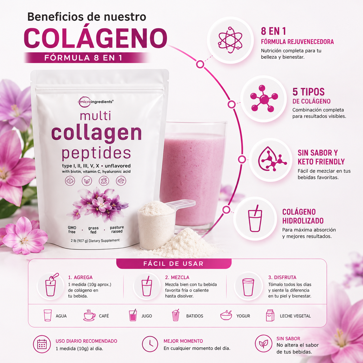 ✨ Multi-Colágeno Premium 5 en 1 + Biotina & Vitamina C 💖