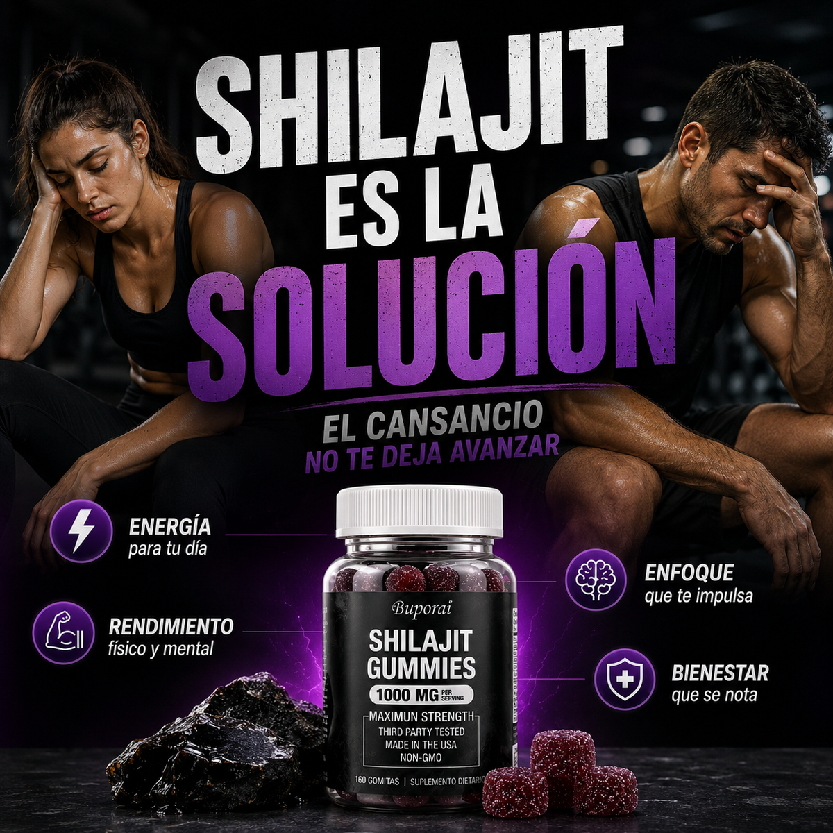 SHILAJIT GOMITAS-💪 RECUPERA TU FUERZA Y VITALIDAD 60 gomitas